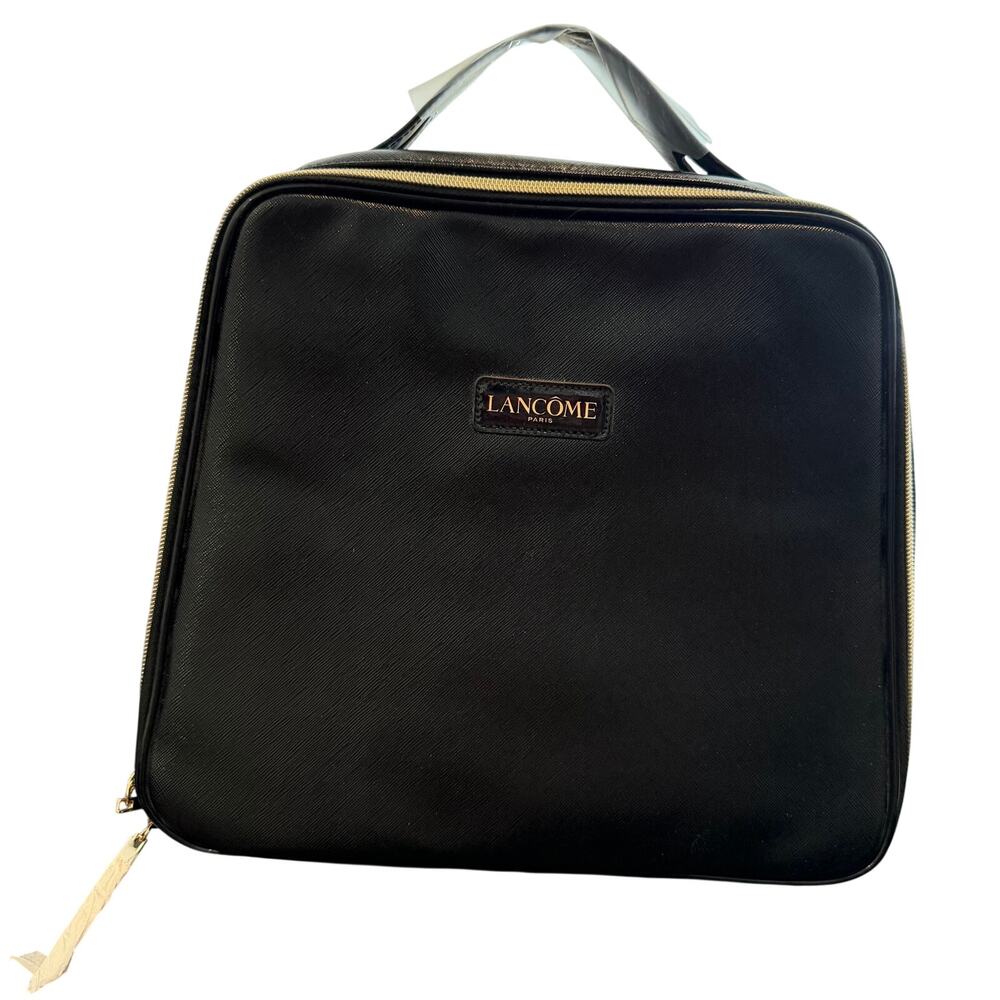 NWOT Lancôme Black Zip up travel bag tote classy makeup toiletries